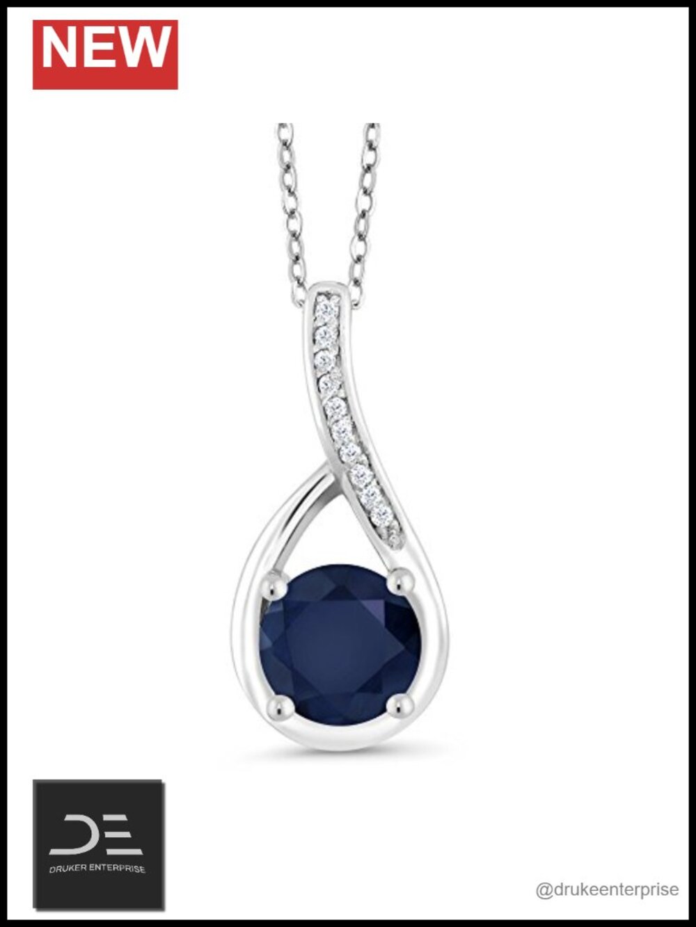 925 Sterling Silver Infinity Pendant Necklace with Round Gemstone and Diamond